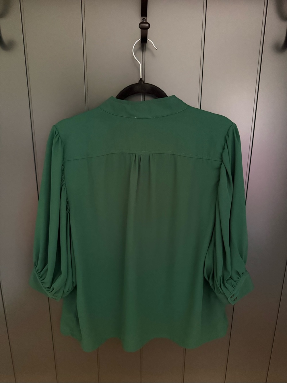 🌲 CeCe Women's 3/4 Sleeve Button Down Dark Forest Green Collar Blouse - Size L - Picture 12 of 12